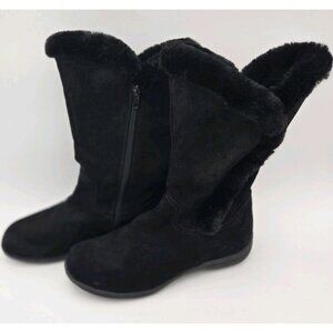 Bass FlexStep Loretta Black Mid Calf Faux Suede Fur Trim Zip Boots Size 7.5 M